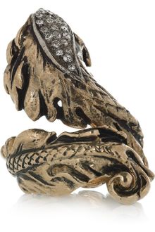Roberto Cavalli Swarovski Crystal Leaf and Snake Ring - Lyst