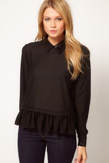ASOS Collection Asos Top with Peplum with Embellished Collar - Lyst