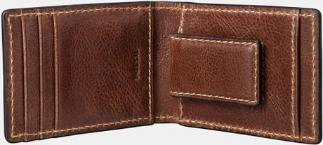 Fossil Zander Leather Wallet with Money Clip in Brown for Men | Lyst