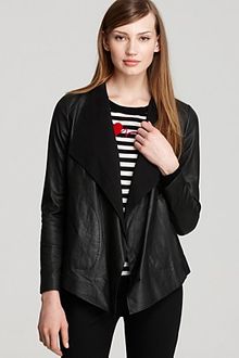 DKNY Long Sleeve Leather Drape Front Jacket - Lyst
