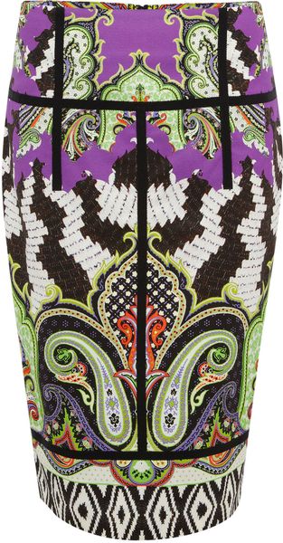 Etro Green Printed Pencil Skirt - Lyst