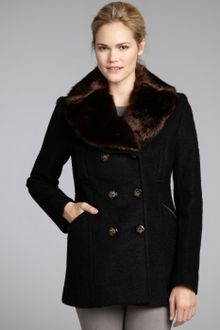 Laundry By Shelli Segal Black Wool-blend Double Breasted Faux Fur Collar Coat - Lyst