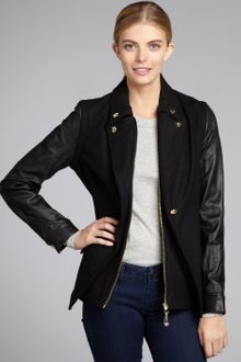 Sam Edelman Black Woolblend Convertible Leather Sleeve Jacket - Lyst