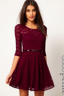 Asos Lace Skater Dress with 34 Sleeves and Belt - Lyst