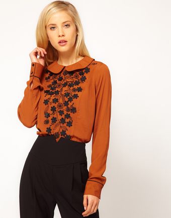 ASOS Collection Asos Blouse with Contrast Floral Applique - Lyst