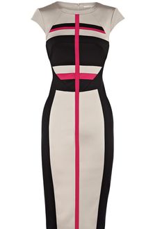 Karen Millen Graphic Colourblock Satin Dress - Lyst
