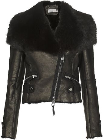 Karen Millen Shearling Biker Jacket - Lyst