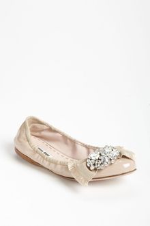 Miu Miu Crystal Bow Ballerina Flat - Lyst