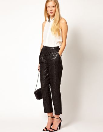 ASOS Collection Black Floral Jacquard Trousers - Lyst