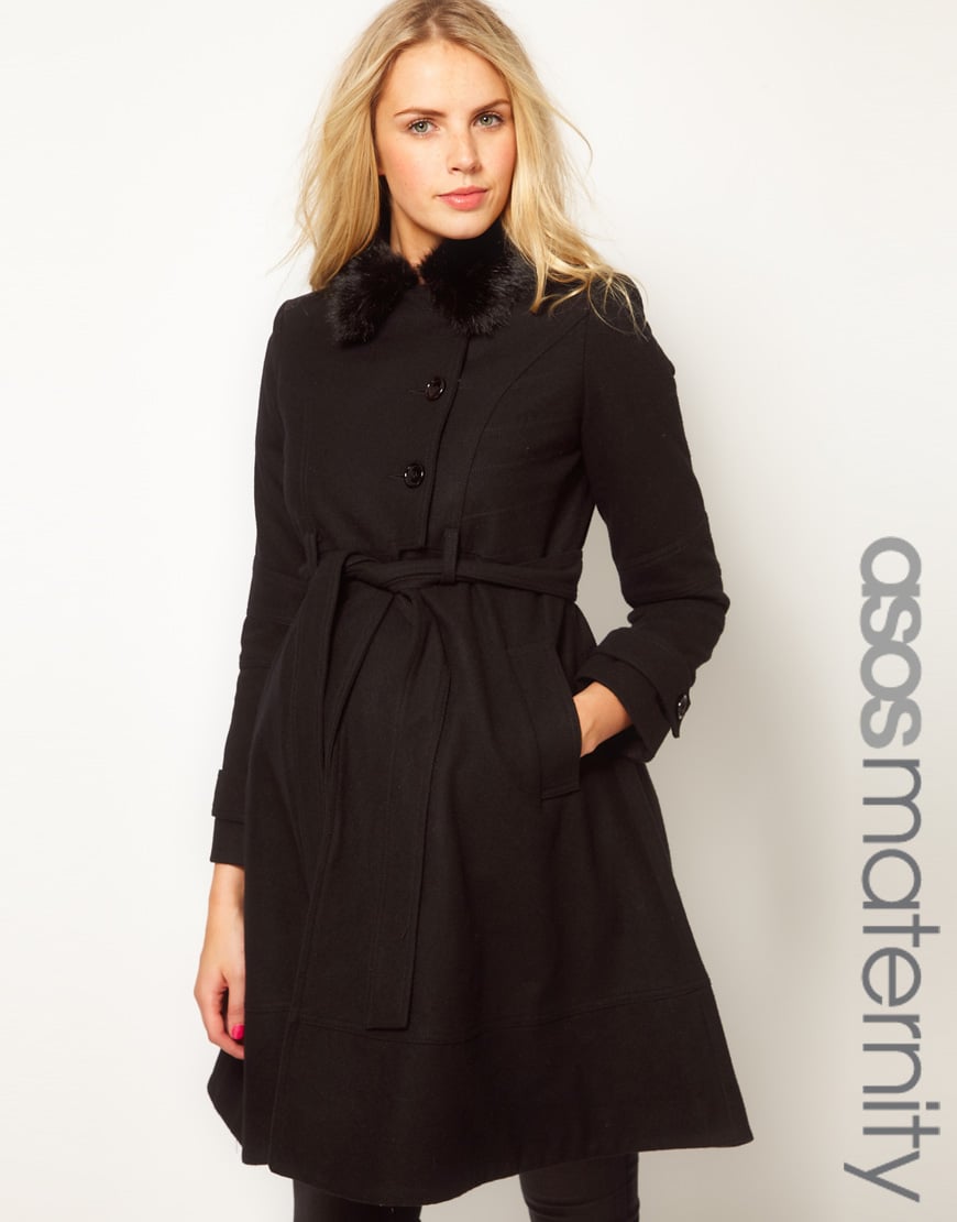 Asos Maternity Fit and Flare Coat with Fur Trim in Black | Lyst