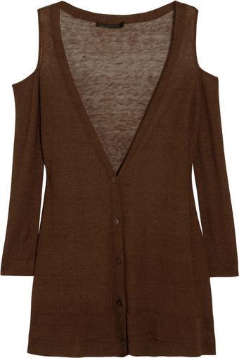 Donna Karan New York Cutoutshoulder Fineknit Linenblend Cardigan - Lyst