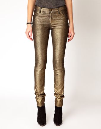 Ganni Skinny Jeans in Metallic Coated Denim - Lyst