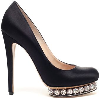 Nicholas Kirkwood Satin Pumps with Bejewelled Platform - Lyst