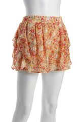 BCBGeneration Magenta and Lime Printed Woven Pleated Ruffle Trimmed Shorts