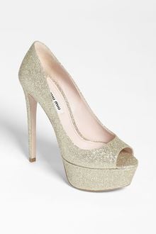 Miu Miu Glitter Peep Toe Pump - Lyst