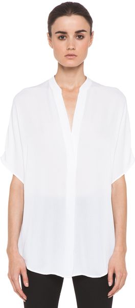 Vince Georgette Cap Sleeve Half Placket Blouse in White - Lyst