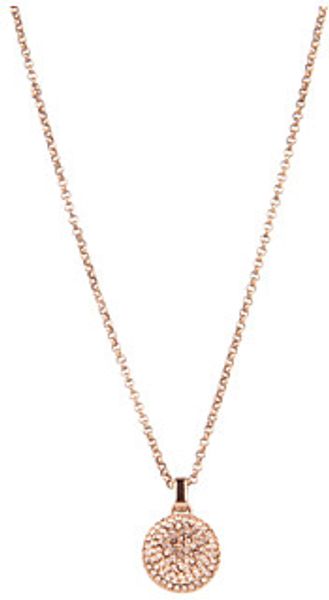 Michael Kors Brilliance Rose Gold Concave Pave Pendant Necklace - Lyst