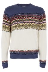Topman Blue Nordic Pattern Jumper