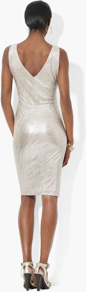... Ralph Lauren Sleeveless Metallic Knit Sheath Dress in Silver (white
