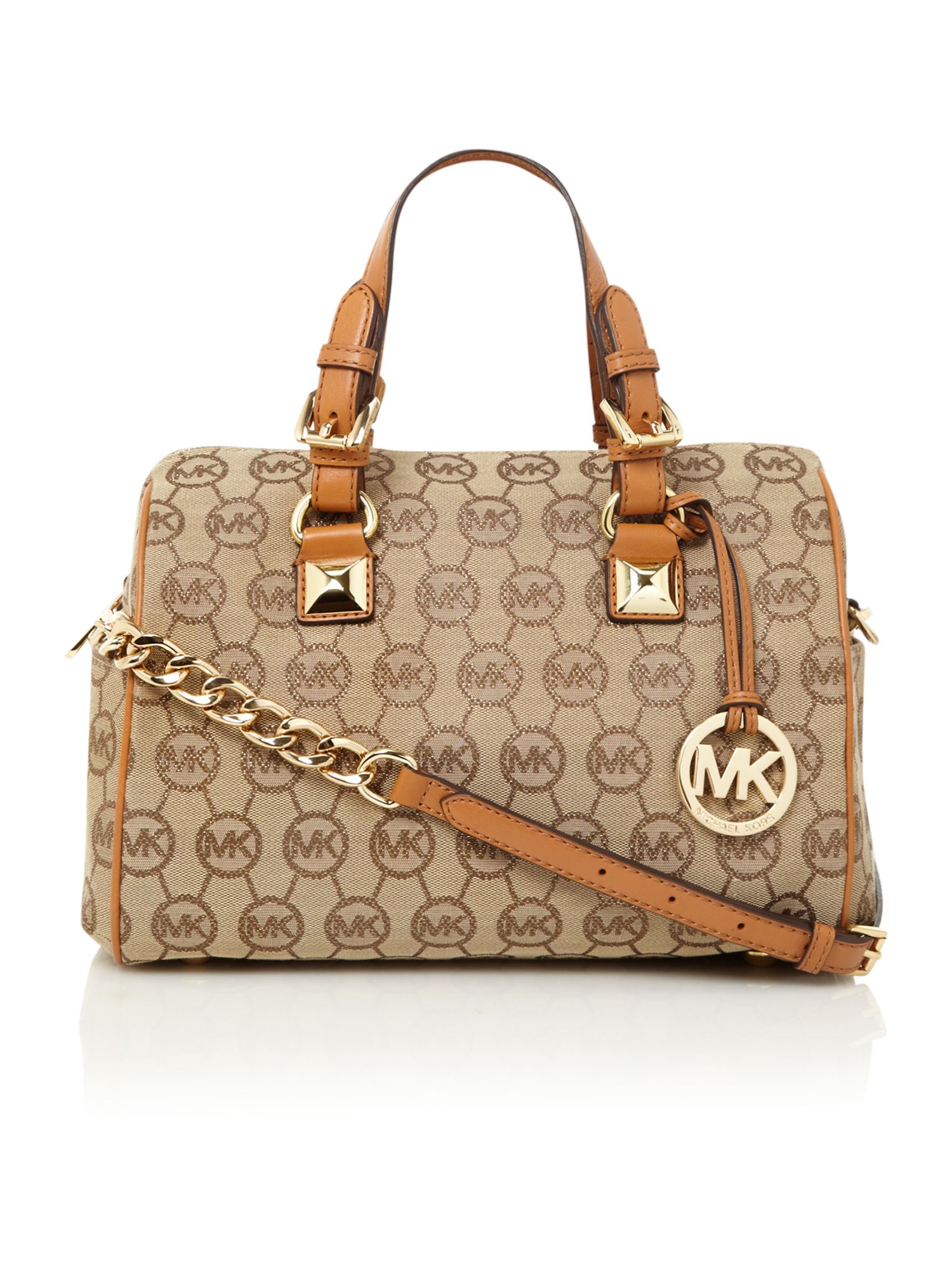 Michael Kors Grayson Chain Logo Bowling Bag in Beige (metallic) Lyst