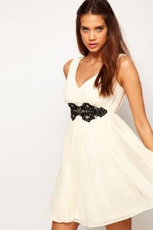 ASOS Collection Deep V Neck Skater Dress with Embellished Lace Trim - Lyst