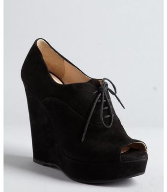 Prada Black Suede Laceup Peep Toe Platform Wedges - Lyst
