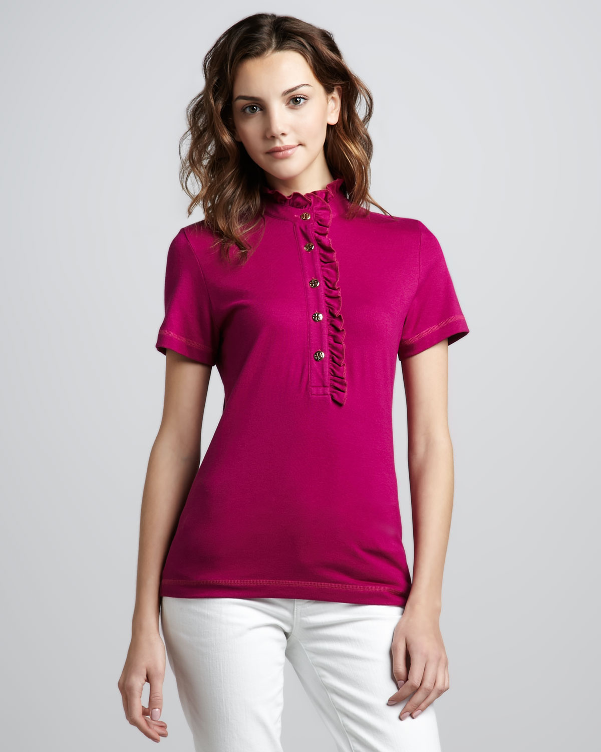 Tory Burch Ruffled Polo in Pink (x-small 0) | Lyst