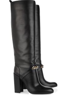 Yves Saint Laurent Chainembellished Leather Knee Boots - Lyst
