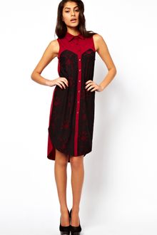ASOS Collection Asos Midi Shirt Dress with Lace Panels - Lyst