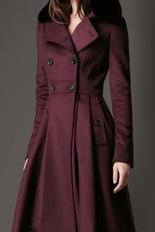 Burberry Fur Collar Full Skirt Coat - Lyst