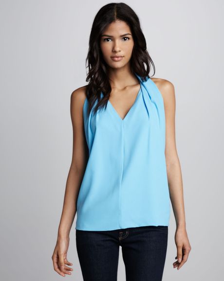 Diane Von Furstenberg Reagan Draped Sleeveless Top Cornflower in Blue - Lyst