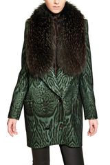 Roberto Cavalli Raccoon Fur Printed Wool Cloth Coat