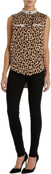 Sea Contrast Trim Leopard Sleeveless Shirt - Lyst