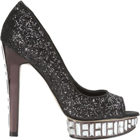 Nine West Glitter Platform Heels in Silver (black glitter) | Lyst