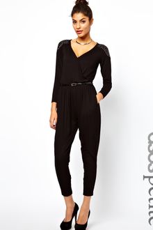 Asos Exclusive Jumpsuit with Wrap Front and Studs - Lyst