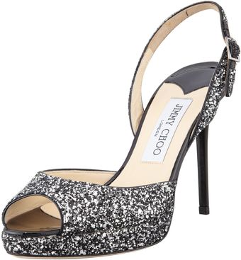 Jimmy Choo Brandy Glittered Peeptoe Sandal - Lyst