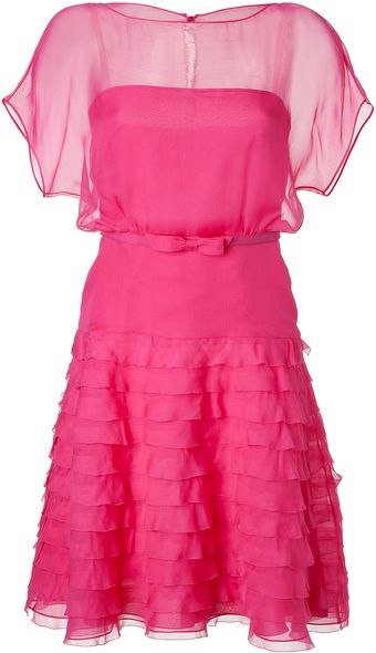 Valentino Fuchsia Belted Silk Dress - Lyst