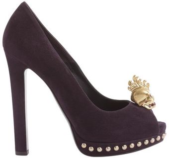 Alexander McQueen Aubergine Suede Baroque Punk Skull Peeptoe - Lyst