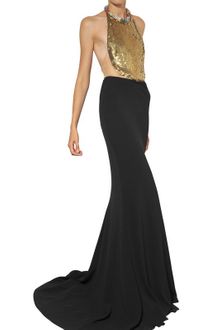 Alexander McQueen Jewelled Leaf Viscose Crepe Long Dress - Lyst
