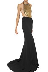 Alexander McQueen Jewelled Leaf Viscose Crepe Long Dress