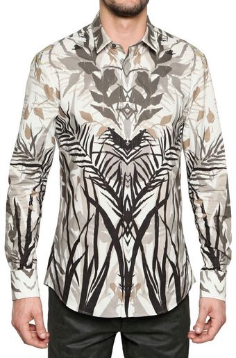 Alexander McQueen Palm Print Cotton Poplin Shirt - Lyst