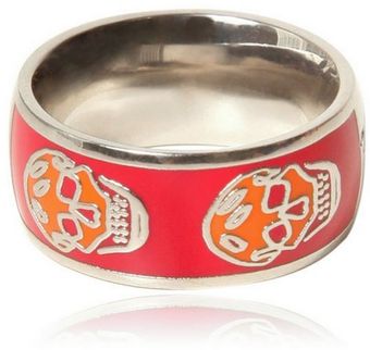 Alexander McQueen Enamel and Brass Skull Ring - Lyst