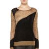 Alice + Olivia Opal Novelty Stitch Crewneck Sweater  in Brown (beige &amp; black) - Lyst