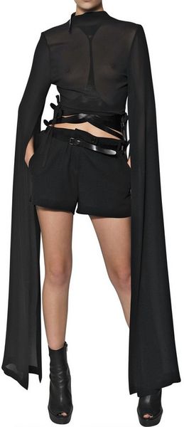 Ann Demeulemeester Silk Georgette Long Sleeved Bolero Shirt - Lyst