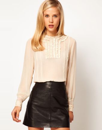 ASOS Collection Asos Blouse with Lace Trims and Delicate Pintucks - Lyst