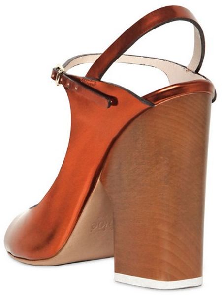 ChloÃ© 110mm Metallic Leather Open Toe Sandals in Brown (rust) | Lyst