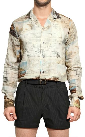 Dolce & Gabbana Postcard Print Cotton Voile Shirt - Lyst