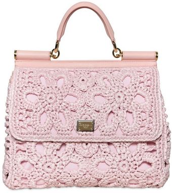 Dolce & Gabbana Miss Sicily Crochet Raffia Canvas Bag - Lyst