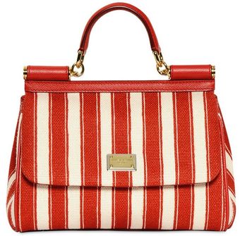 Dolce & Gabbana Small Miss Sicily Striped Canvas Bag - Lyst