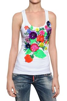 DSquared2 Embroidered Cotton Jersey Tank Top - Lyst